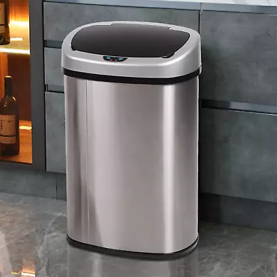 13 Gallon Stainless Steel Garbage Can Metal Trash Bin W/ Lid For Kitchen Bedroom • $56.40