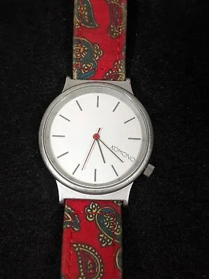 Komono Womens Red Paisley Silver Tone The Wizard Watch • $13.99