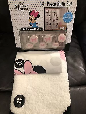 Disney Minnie Mouse 14 Piece Pink Bath Set New Shower Curtain/Hooks/Rug Pink • $36.99