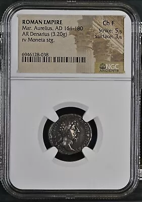 Roman Empire - Marcus Aurelius - AD 161-180 - Silver Denarius - NGC Ch F RIC:178 • £160