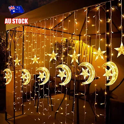 Ramadan Moon Star LED String Fairy Lights Eid Mubarak Islam Muslim Curtain Decor • $17.99