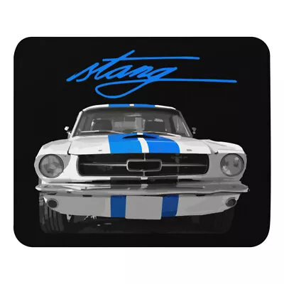 1967 Mustang White With Blue Racing Stripes Mouse Pad • $21.69