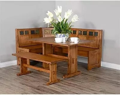 Farmhouse Wood Kitchen Corner Breakfast Nook Set: Rustic Oak Hidden Storage • $1643.10