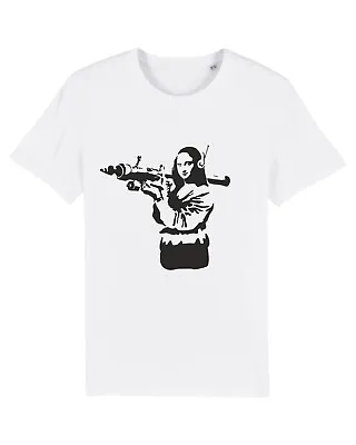 Funny Banksy MONA LISA Rocket Launcher T-Shirt Artwork Vector Top Short Sleeve • $11.09