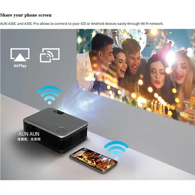 2.4-inch LCD 4K HD A30C Pro Dual WIFI Portable Home Theater Smart TV Projector • $70.36