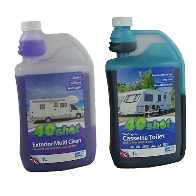 40 SHOT CASSETTE TOILET CHEMICAL  40 SHOT EXTERIOR MULTI CLEAN Caravan Motorhome • £17.49