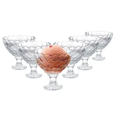 Glass Dessert Bowls Ice Cream Sundae Set Of 6 Fruit Cocktail Pudding Dishes Cups • £11.99