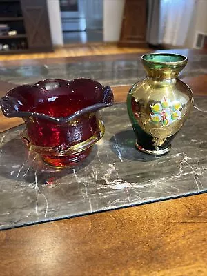 Vintage Art Glass Vase Lot Of 2 • $12