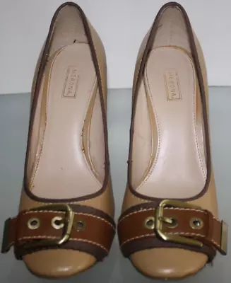 Merona Women Sz 8.5 M Tan & Brown Pump Faux Leather High Heels Women's Shoes • $16.48