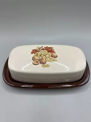 Vintage McCoy Brown Pottery Covered Butter Dish Grapes Walnuts Leaves 7013 USA • $19.95