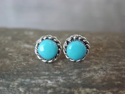 $26.99 • Buy Zuni Indian Sterling Silver Round Turquoise Post Earrings By Cachini