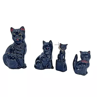 Vintage MCM Redware Ceramic Black Cat X 3 Plus 1 Black Cat Salt Shaker Figurines • $38