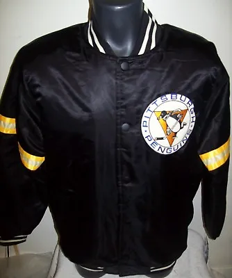 PITTSBURGH PENGUINS NHL STARTER Satin Jacket Traditional MEDIUM LARGE Black • $99.99