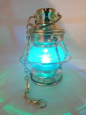 4  Mini Brass Tone Glass Lantern Nautical Ornament Battery LED Multicolor Light • $12.85