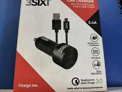 3SixT Qualcomm Quick 5.4a USB Car Socket Charger For Smartphones/Tablets Black • $11.99