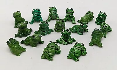 Vintage Set/ 17 Miniature Sitting Relaxing Praying Green Frog Figurines Plastic  • $29.65