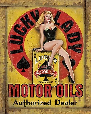 Lucky Lady Motor Oil 8x10 Rustic Vintage Sign Style Poster • $12.50