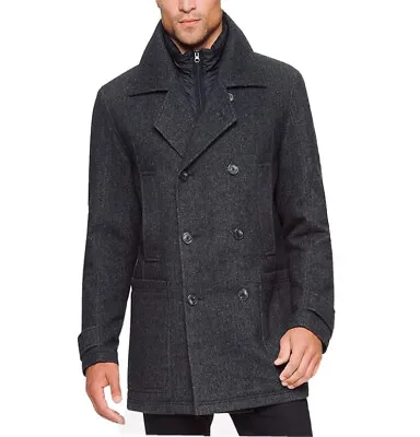 New Marc New York Men’s Andrew Marc Wool Blend Double Breasted Pea Coat Charcoal • $69.99