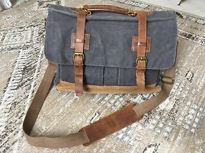 Messenger Bag For Men 15  Canvas Laptop Computer Bag Leather Briefcase • $38.99