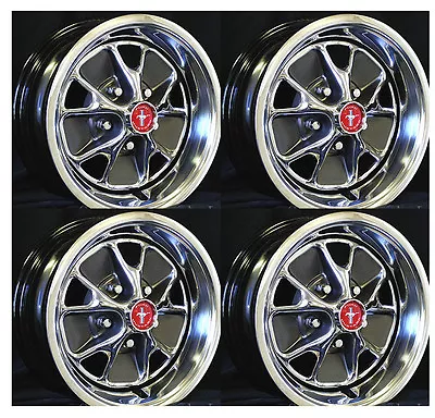 NEW! 1966 Mustang Style Steel GT Wheels 14  X 5  Set Of Complete W/ Caps Nuts • $969.99
