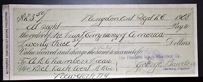 Thousand Island Steamboat Company Kingston Ont Canada 1908 Antique Bank Check • $49.95