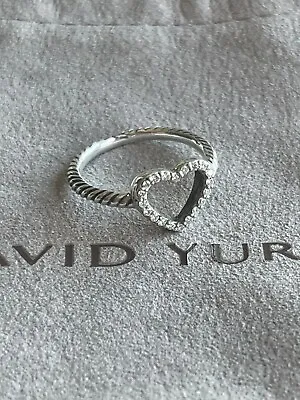 David Yurman 925 Silver Pave Diamond Heart Ring Size 6.25 • $299