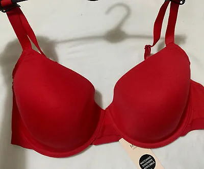 M&S Cotton Rich UnderWired Padded  Balcony T Shirt Bra In RED Size 38D • £9.99