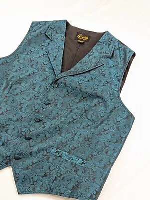 Scully Green Paisley Floral Satin DB Western Suit Waistcoat Vest XL  • $34.99