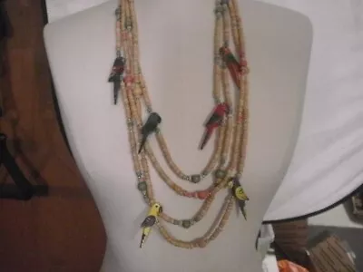 Vintage Southwestern 4 Strand Parrot Bird Animal Fetish Heishi Bead Necklace • $9.95