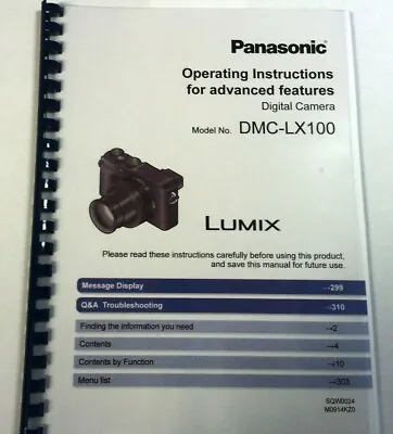 Panasonic Lumix Dmc-lx100 Printed Instruction Manual User Guide 332 Pages A5 • £14.99