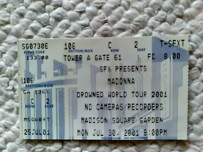 Madonna Concert Ticket Stub 2001 Drowned World Tour Madison Square Garden N.Y • $17.95