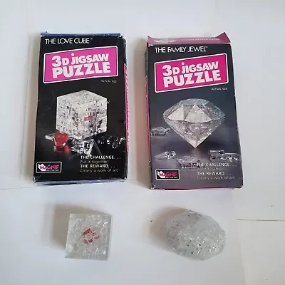2x Magnif 3D Crystal Jigsaw Puzzles - Love Cube & Family Jewel Mag-Nif Complete • £29.99