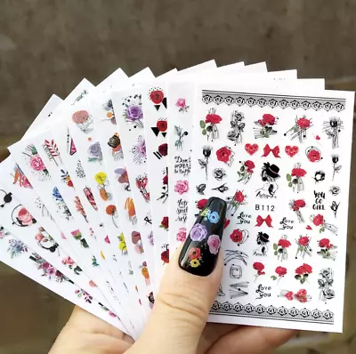 3D Nail Art Sticker Rose Flower Heart Floral Decals Manicure Peel & Stick NS33 • $10.95