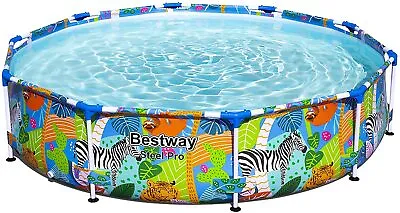 BESTWAY SAFARI SWIMMING POOL 10FT Garden Round Frame Above Ground Pool Steel PRO • £109.99