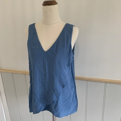 $10 • Buy BNWT Massimo Dutti Size S Women’s Blue Singlet Cross Front Tank Top RRP $169
