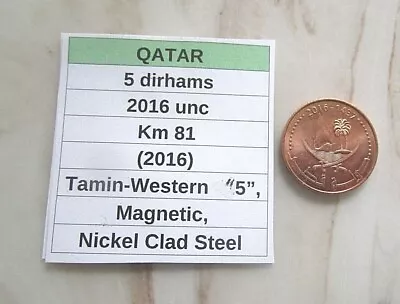 QATAR  5 Dirham-Tamin Western '5' 2016  Unc Km 81 (2016) Magnetic • $3.52