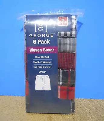 George Men's Woven Boxers 6-Pack Size M 32-34 Tag Free Stretch Cotton Blend • $17