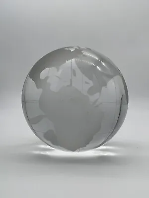 Vintage World Globe Earth Paperweight Etched Frosted Crystal Glass Clear • $40