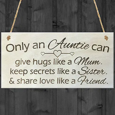 £3.99 • Buy Only An Auntie Wooden Hanging Plaque Shabby Chic Love Hearts Sign Aunt Gift