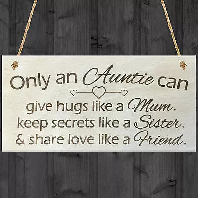 £3.99 • Buy Only An Auntie Wooden Hanging Plaque Shabby Chic Love Hearts Sign Aunt Gift