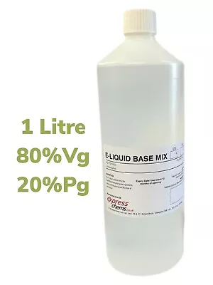 1 X 1 Litre 80% VG 20% Pg Vegetable Glycerine Propylene Glycol Mix EP/USP Grade • £12.99