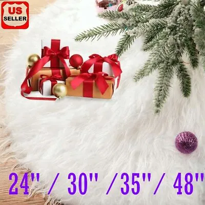 Christmas Tree Skirt Plush Floor Faux Fur Mat Home Xmas Snowflake Cover Ornament • $9.98