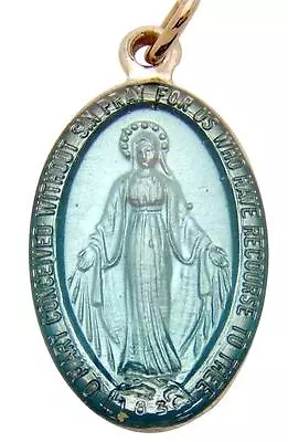 MRT Blue Enamel Metal Miraculous Mary Medal Catholic Pendant Charm 7/8  Italy • $3.50