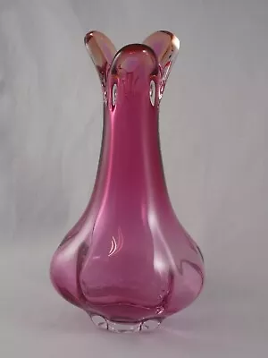 Chribska Czech Bohemia Art Glass Vase Pink Cranberry Josef Hospodka Retro • £20