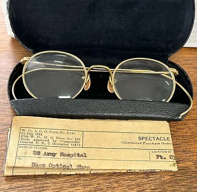 Gold Filled 1/10 12k Glasses With US Army Papers 1952 & Original Case • $129