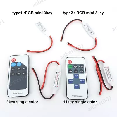 12V Mini RGB Single Led SMD Strip Light 9 11 Key Remote Controller DC Connector • $2.05