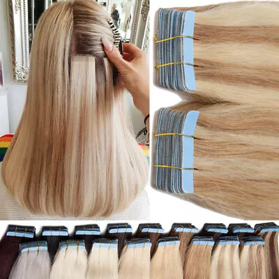 Seamless Tape In Hair Extensions Skin Wefts Remy European Human Hair 20-40pcs US • $17.10