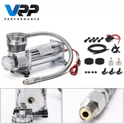 $131.99 • Buy 480C 3/8 NPT Single Compressor CHROME 200 Psi Air Ride Suspension Train Horns