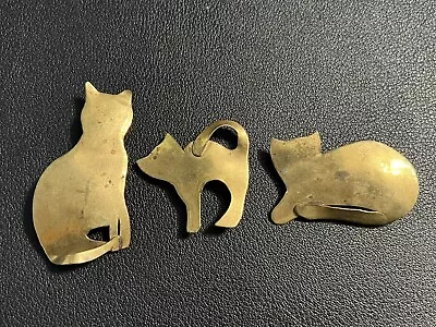 Lot Of 3 Vintage Cat Silhouette Brooch Pins Brass Kitten - Two Signed Zoe 80 • $14.99