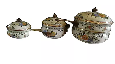 Vintage ASTA Enamelware Cookware 7 Pc Set Floral Old Amsterdam Pots Pans • $135